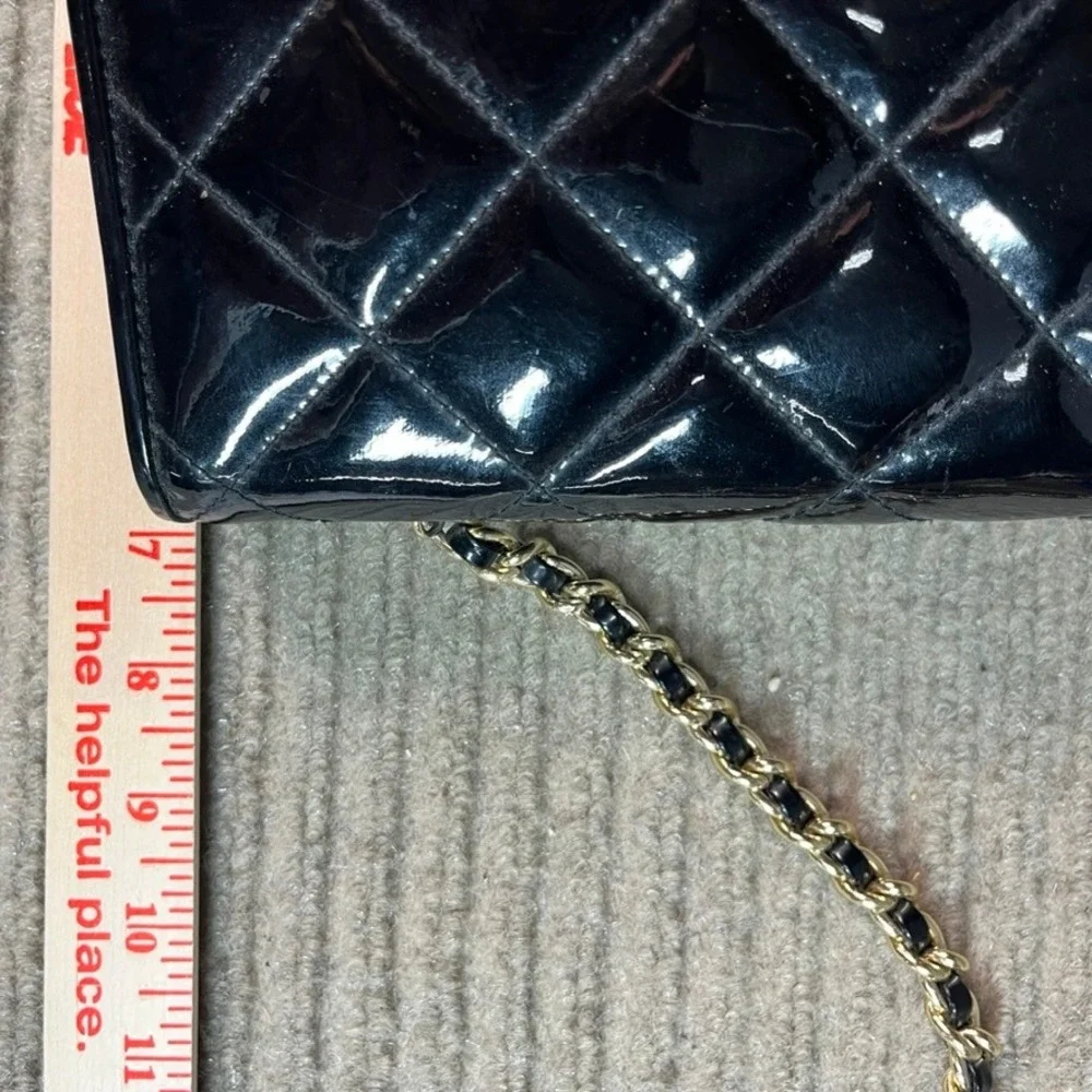 Giani Bernini Black Quilted Patent Leather Crossbody Bag Gold Chain Strap